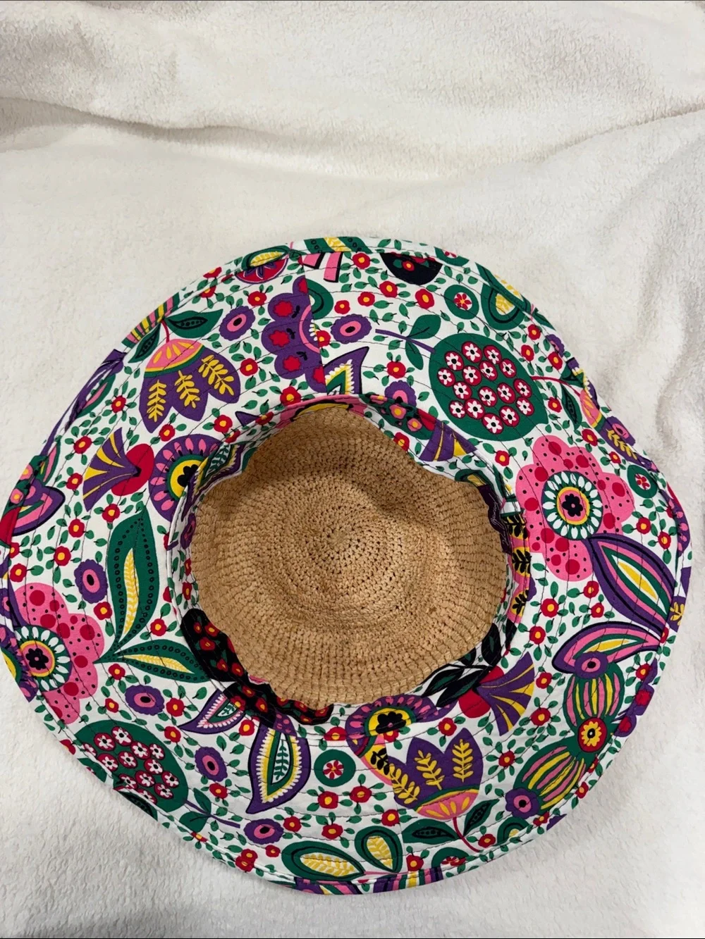 Vera Bradley Natural Straw Hat with Multicolor Floral Trim